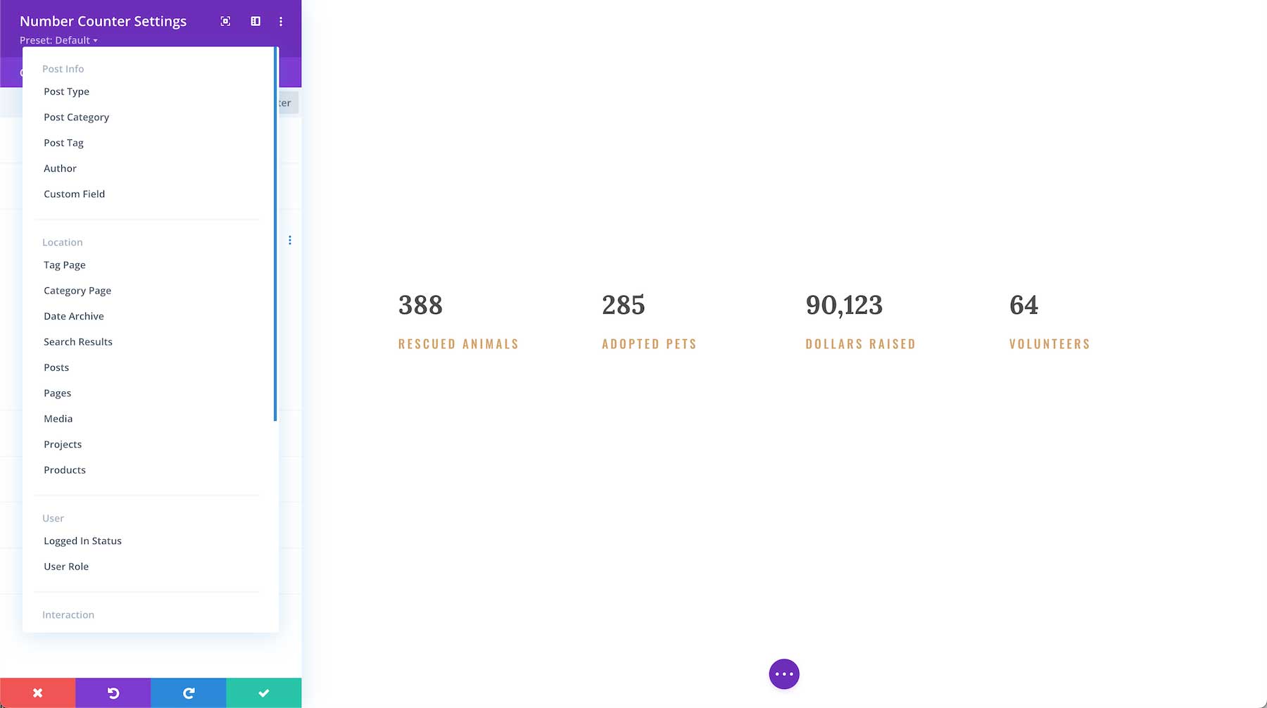 Divi Number Counter Module conditions