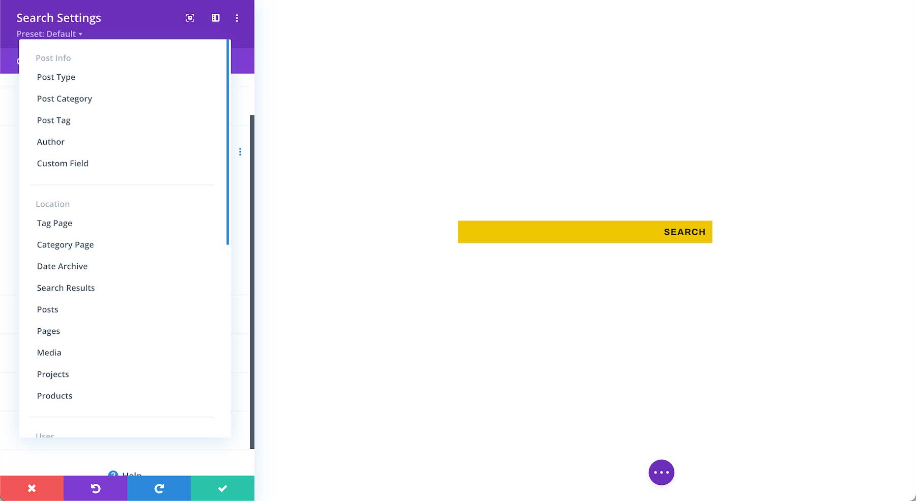 Divi Search Module conditions