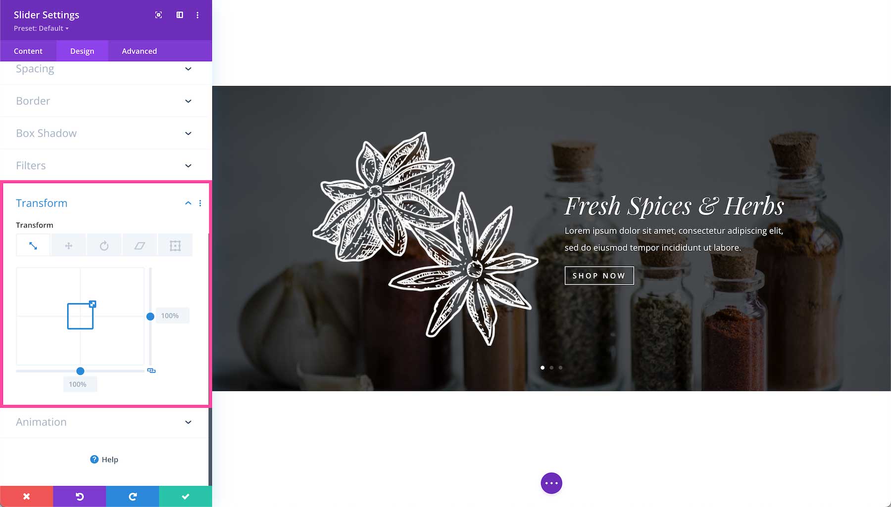 Divi Slider Module transform