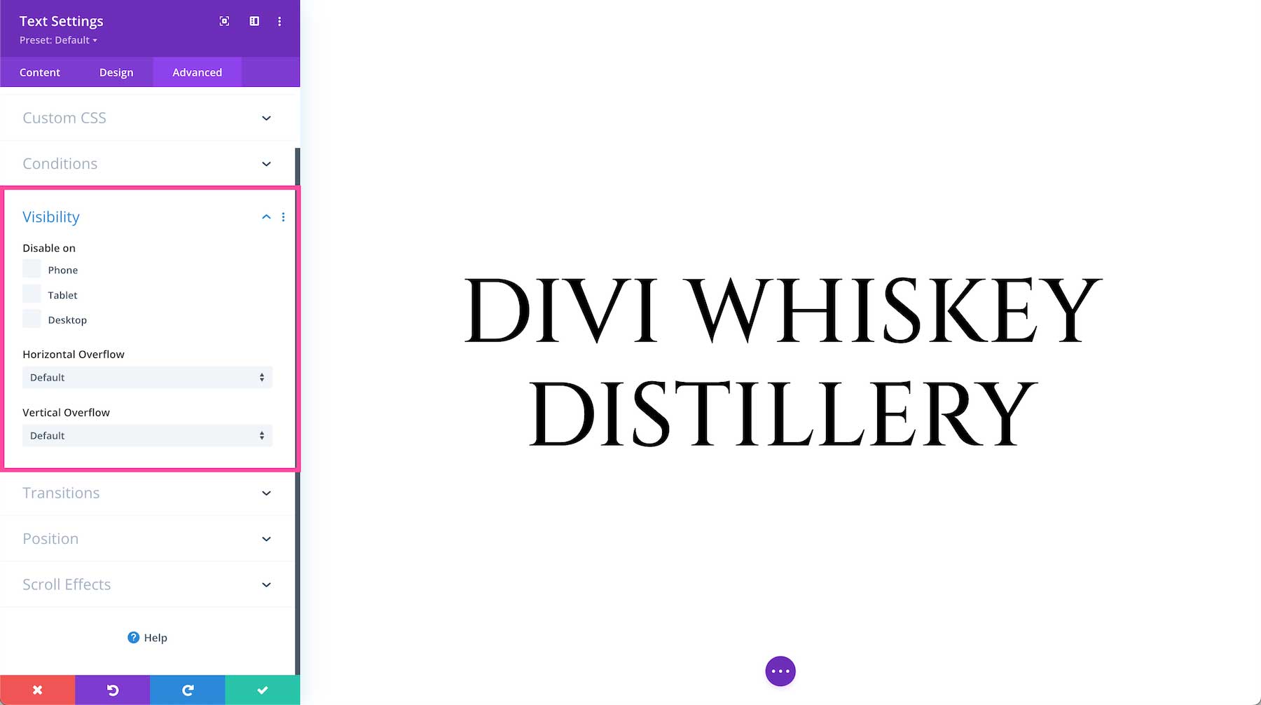 Divi Text Module visibility