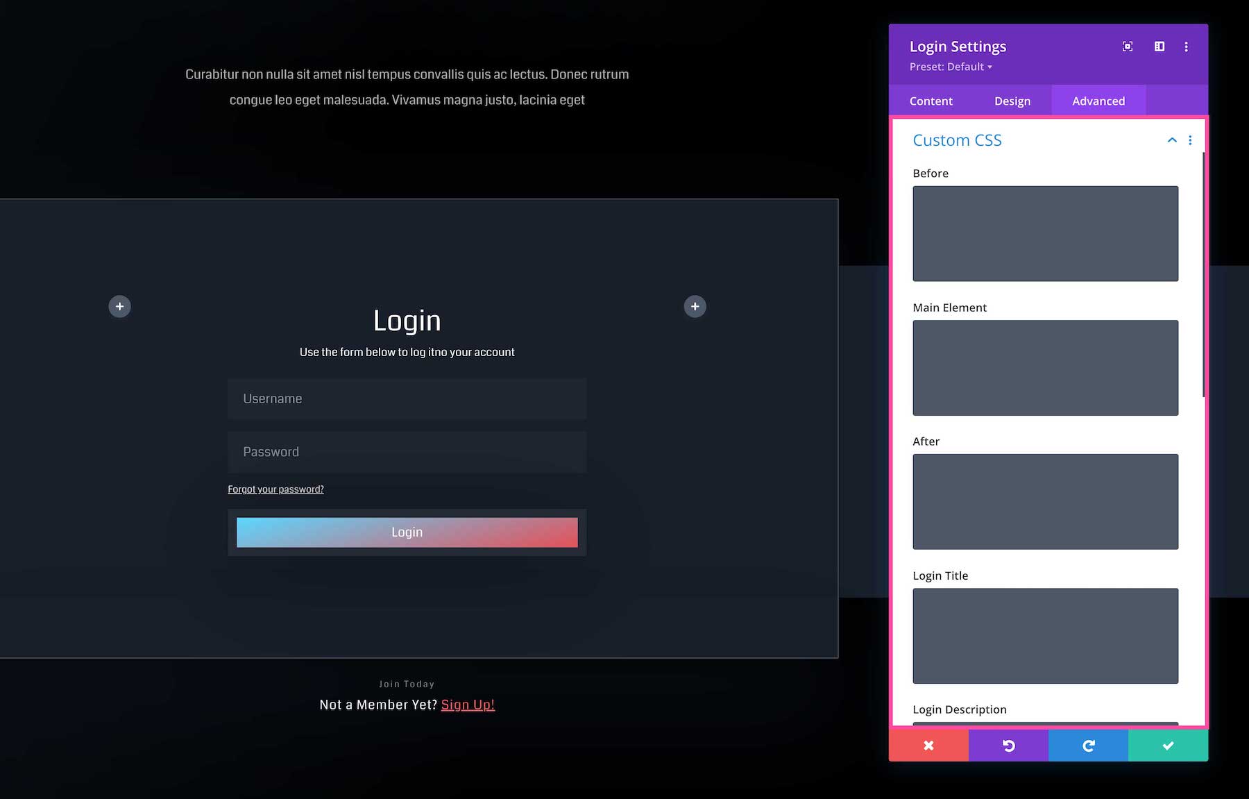 Divi Login Module Custom CSS