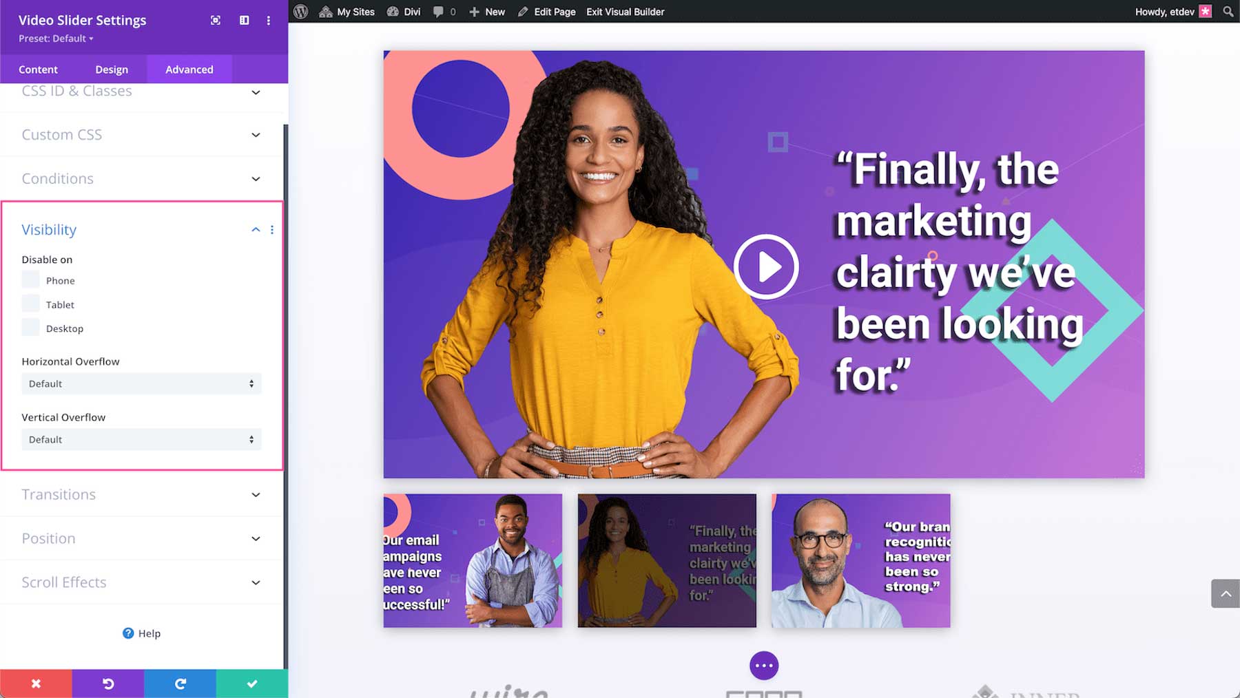 Divi Video Slider visibility