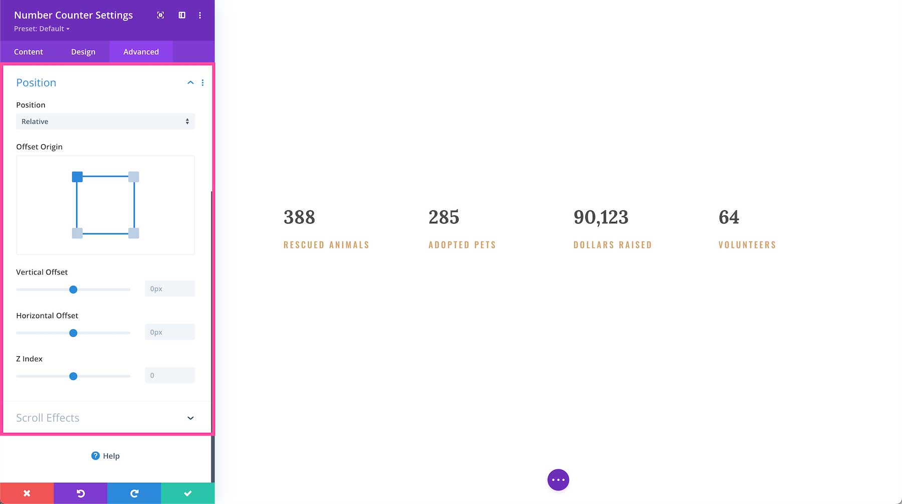 Divi Number Counter Module position