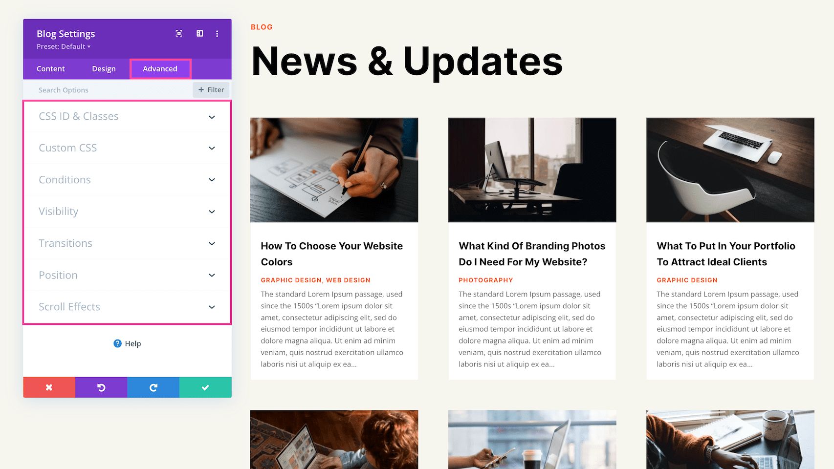 Divi Blog Module Advanced Tab