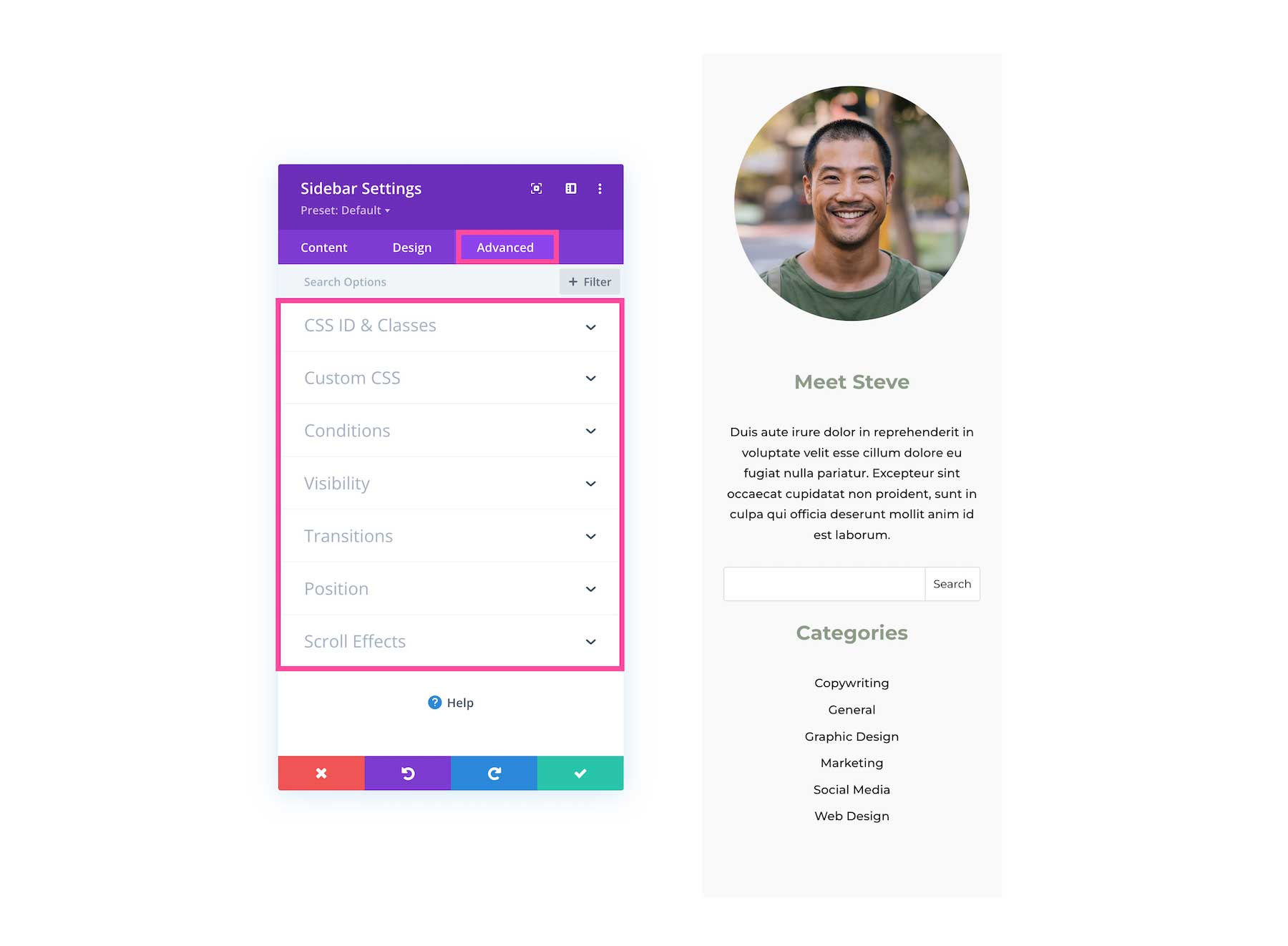 Divi Sidebar Module advanced settings