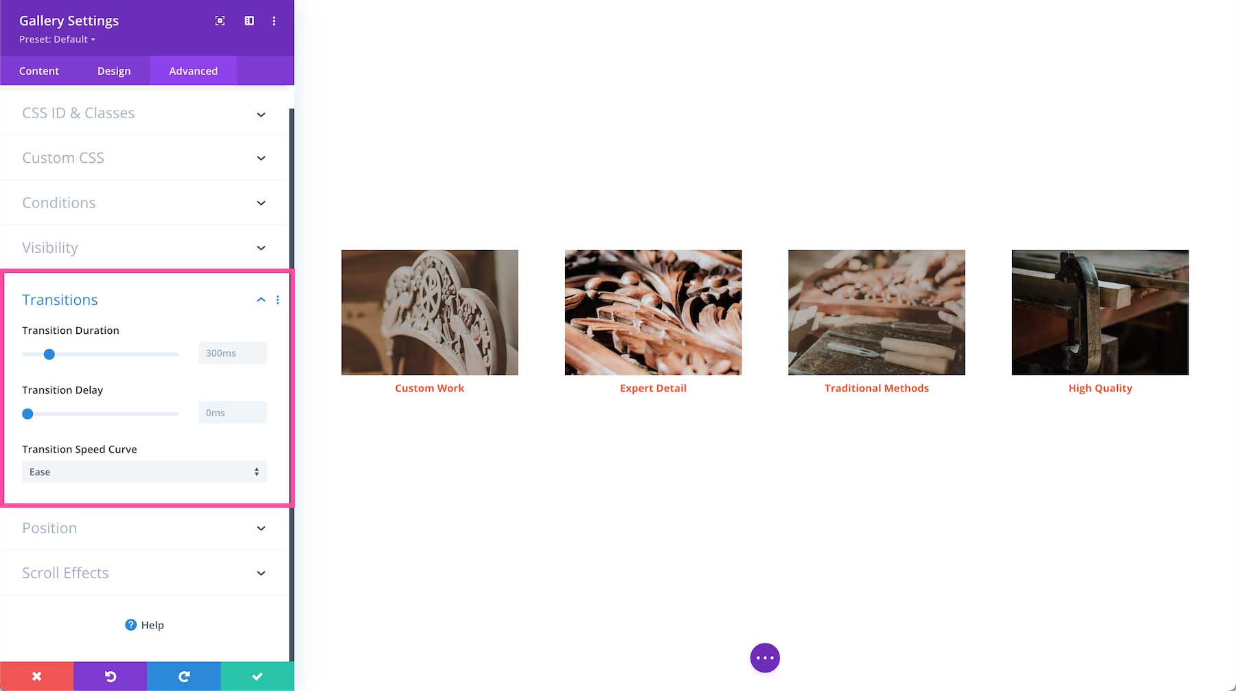 Divi Gallery Module transitions