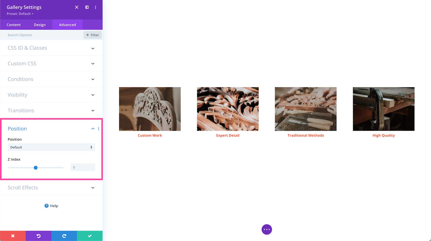 Divi Gallery Module position