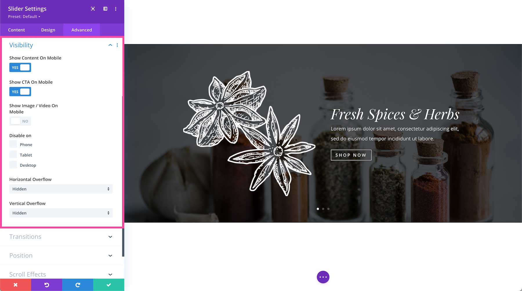 Divi Slider Module visibility