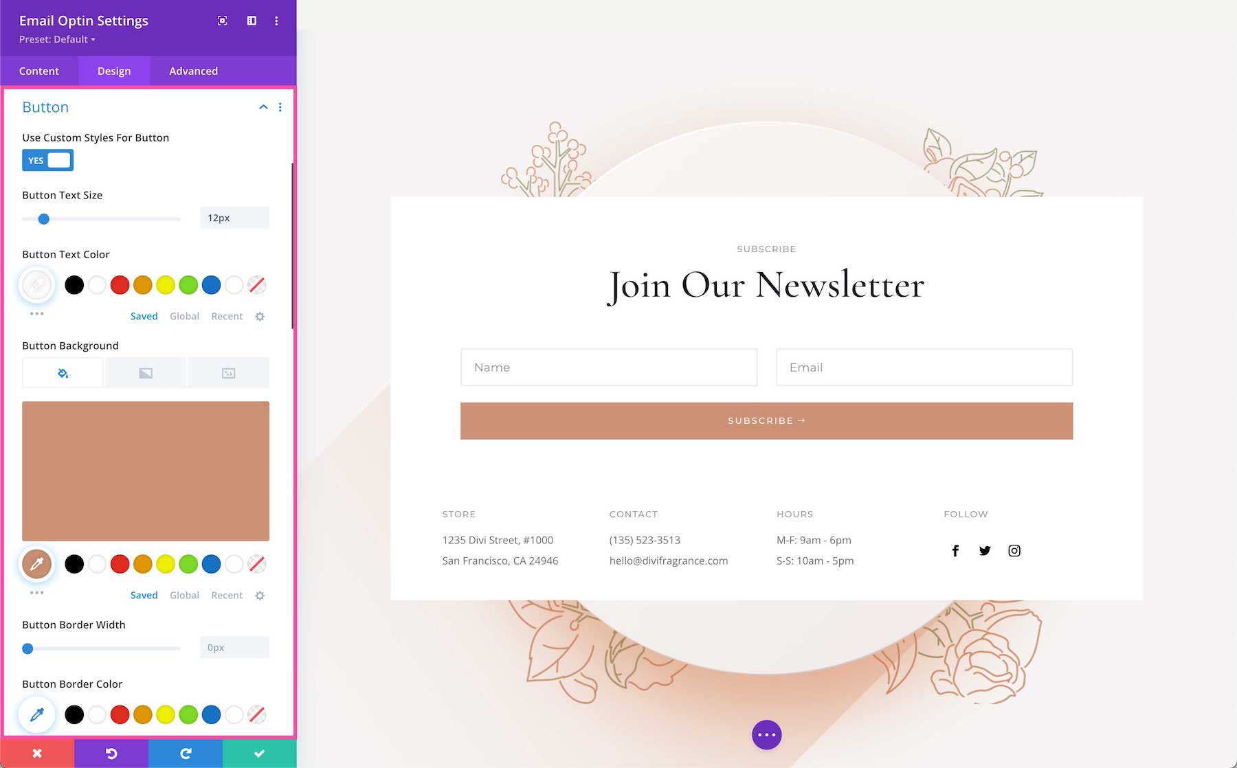 Divi Email Optin Module button