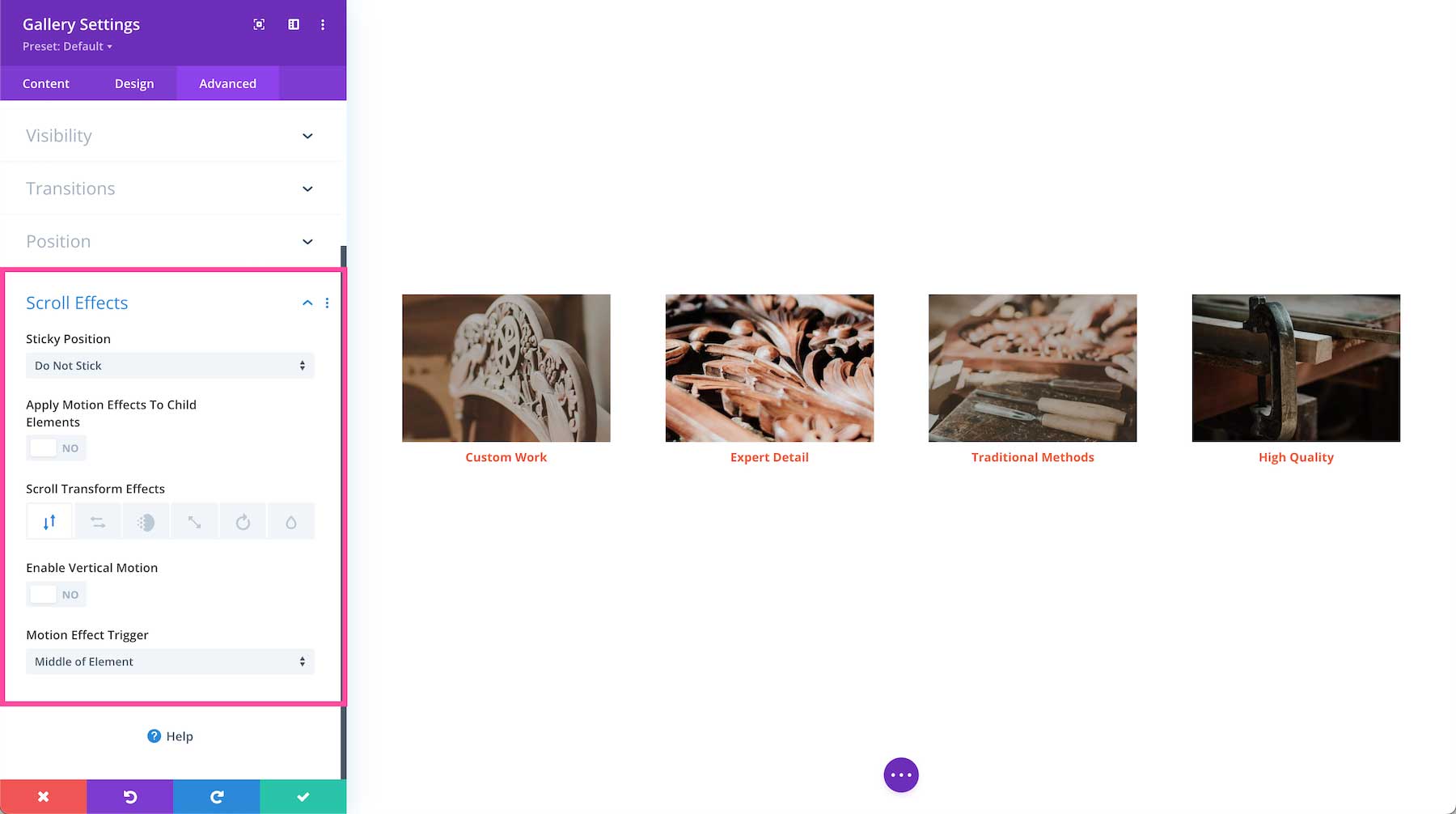 Divi Gallery Module scroll effects