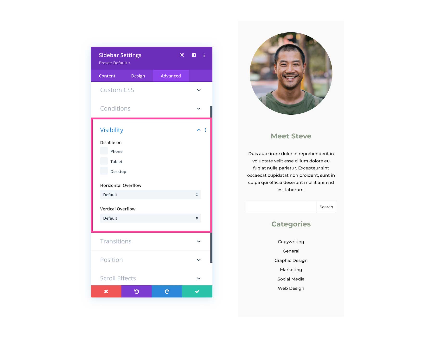 Divi Sidebar Module visibility