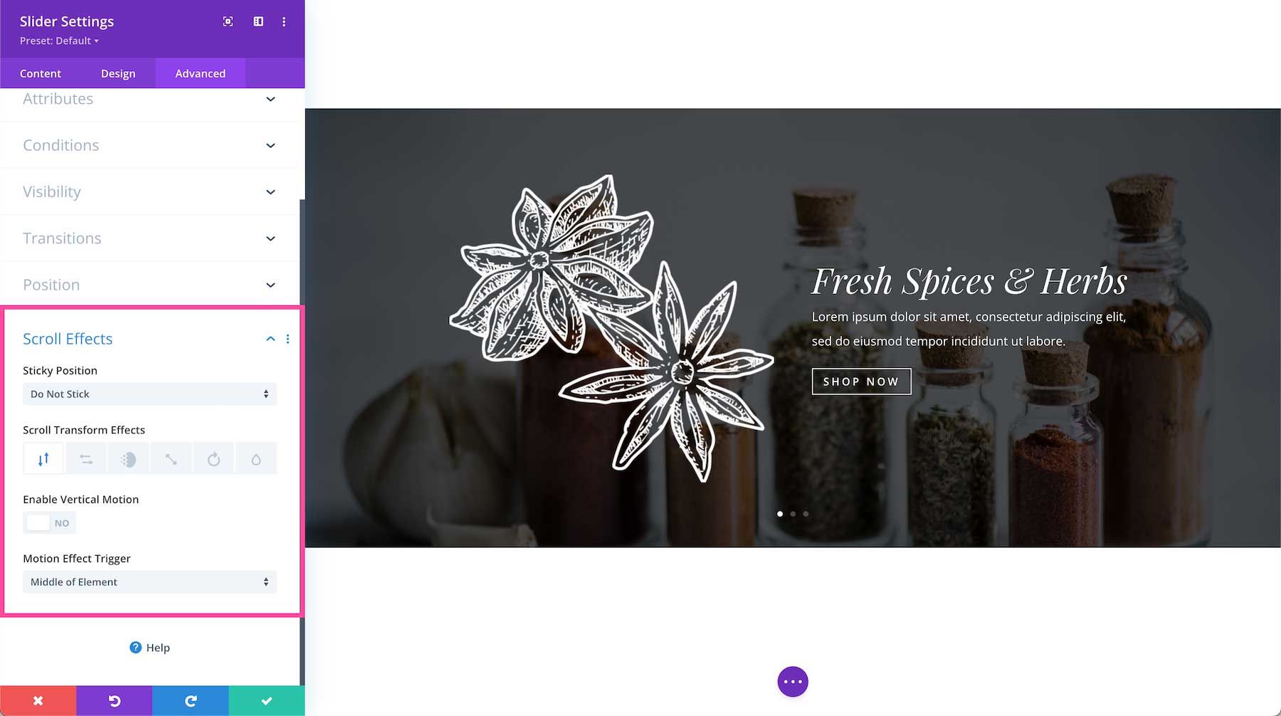 Divi Slider Module scroll effects