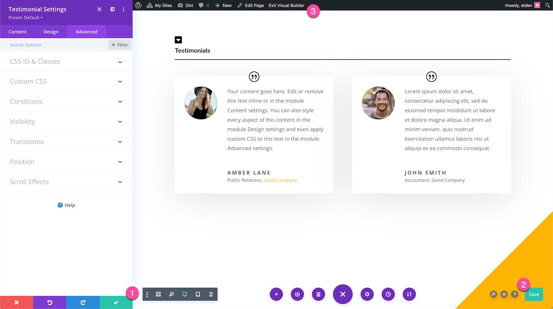 Divi Testimonial Module