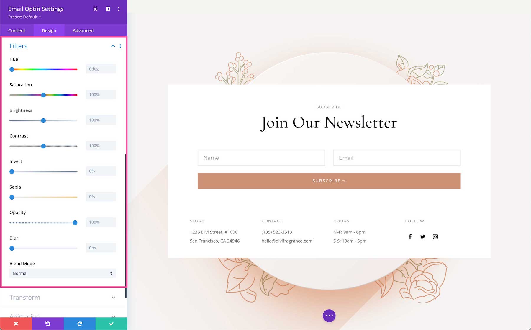 Divi Email Optin Module filters