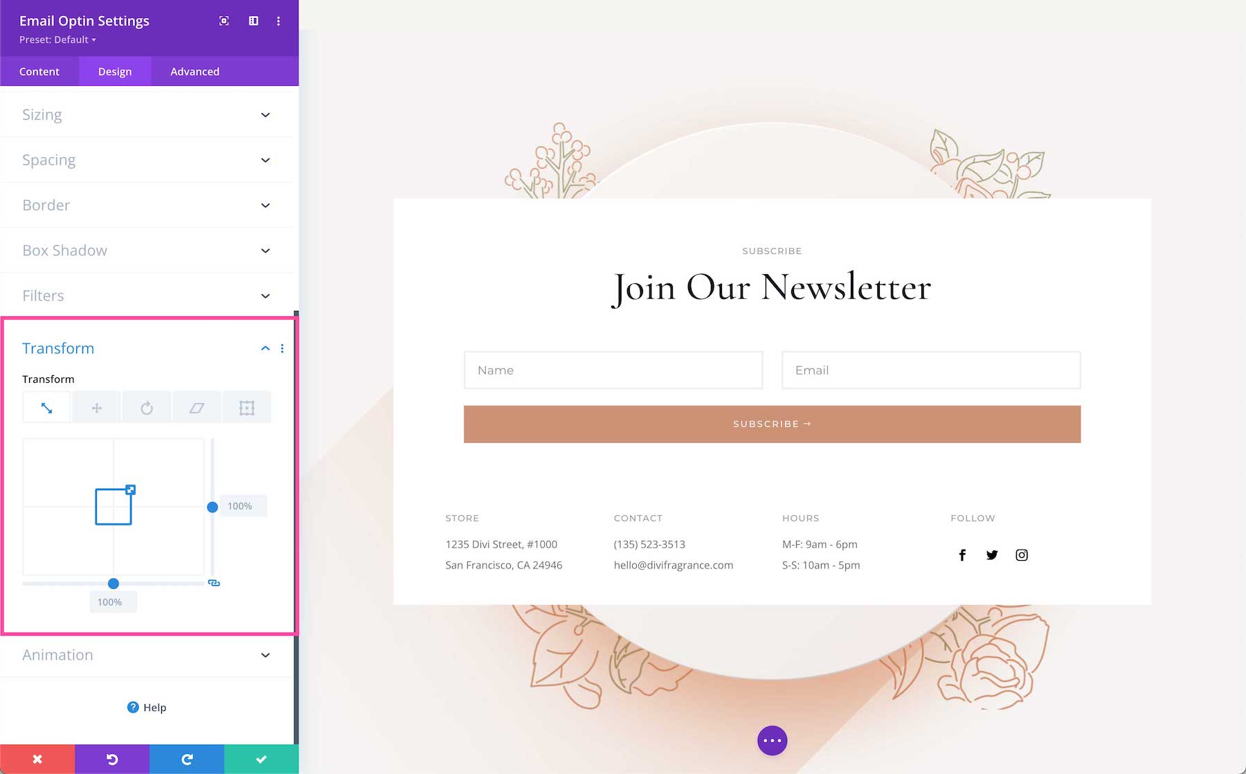 Divi Email Optin Module transform