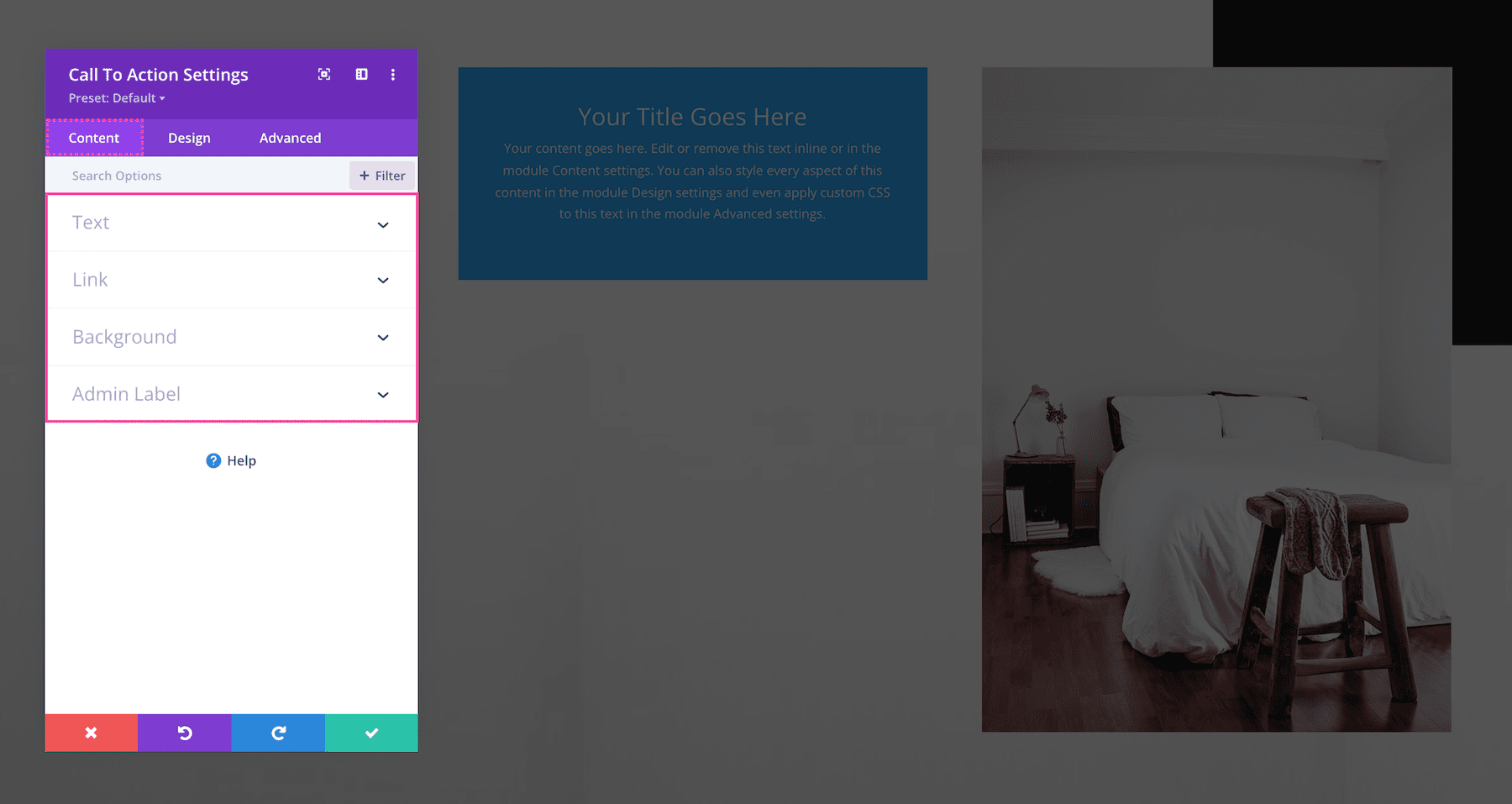 Divi Call to Action Module content settings