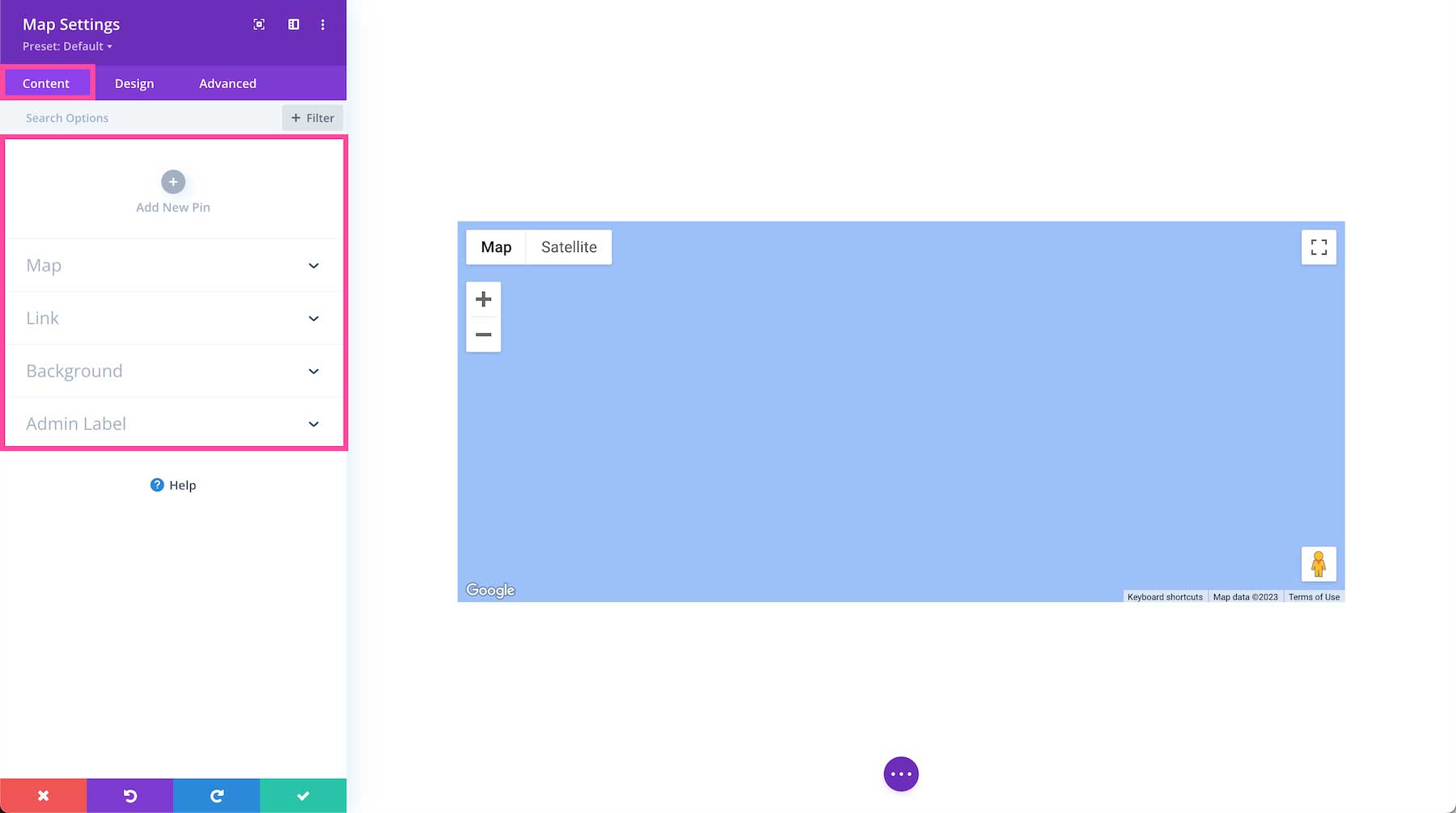 Divi Map Module content settings