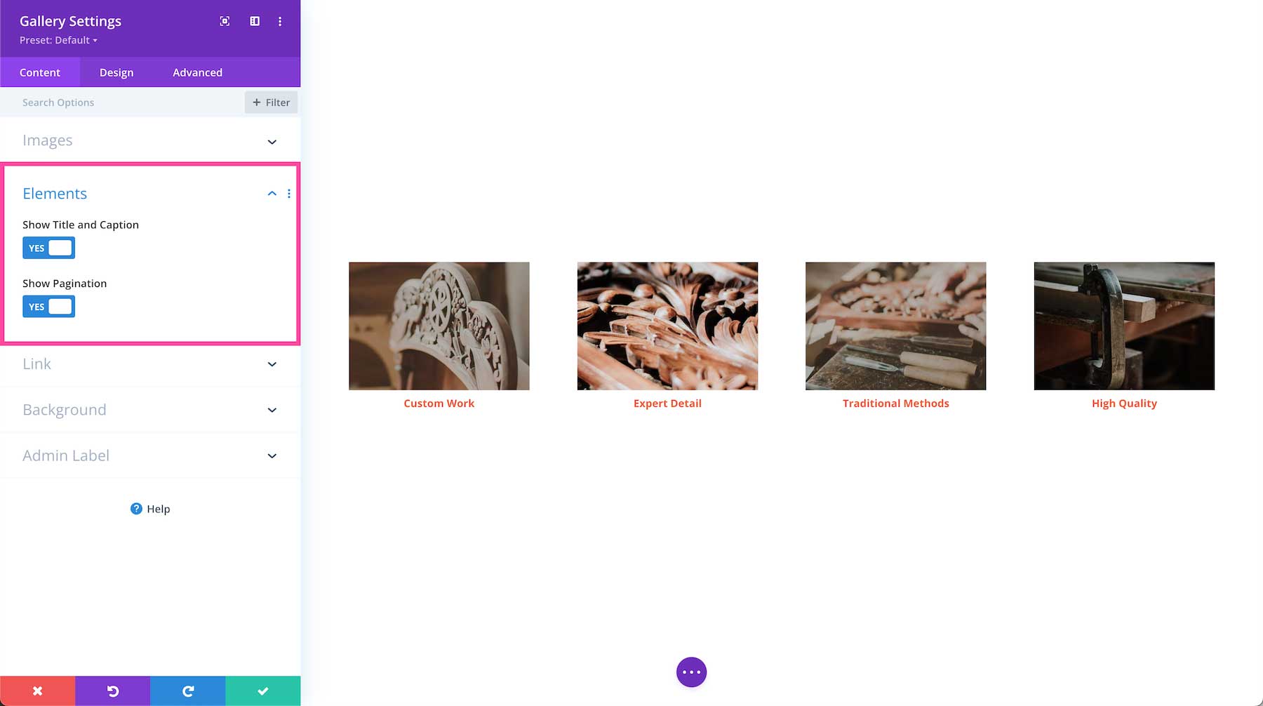 Divi Gallery Module elements