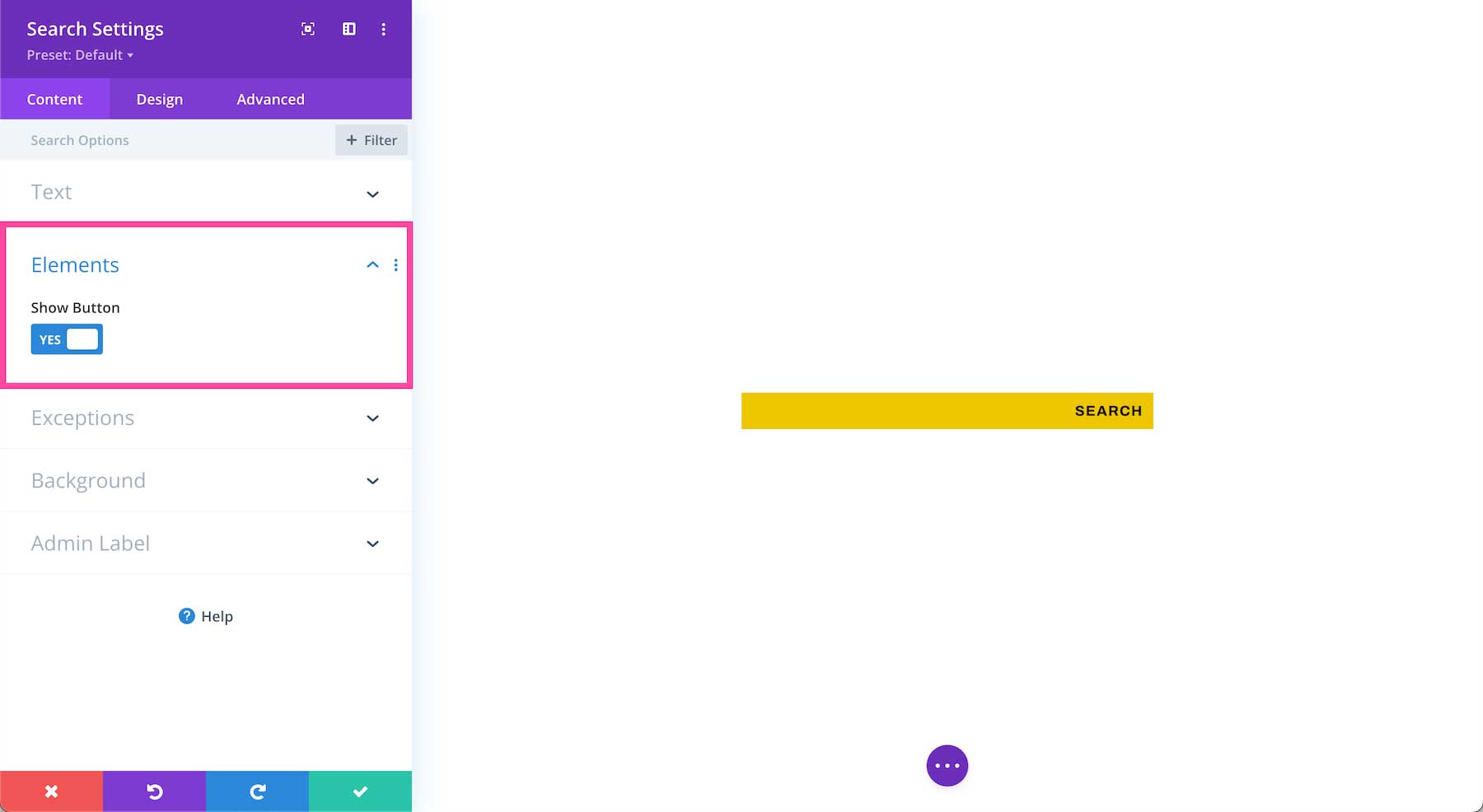 Divi Search Module show or hide search button