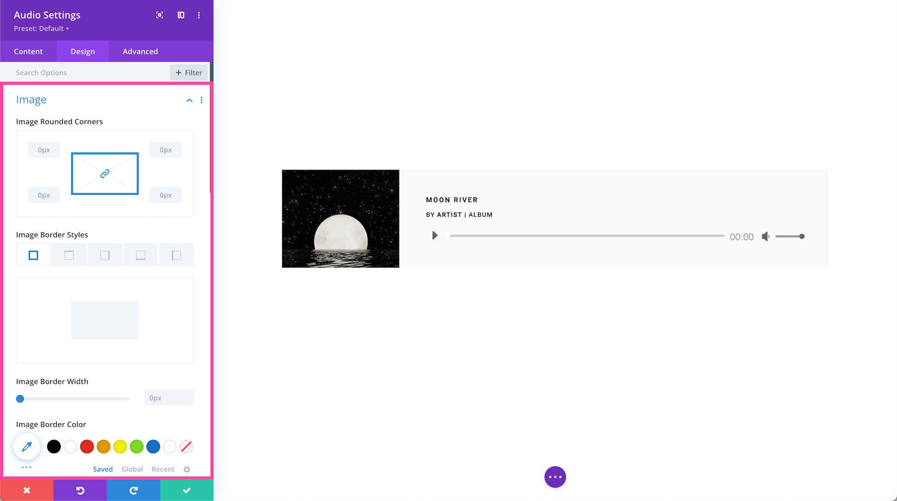 Divi Audio Module image settings