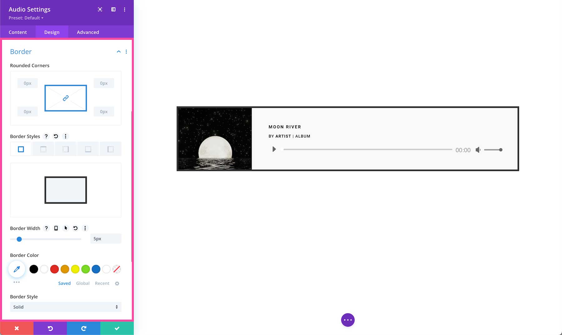 Divi Audio Module border styles