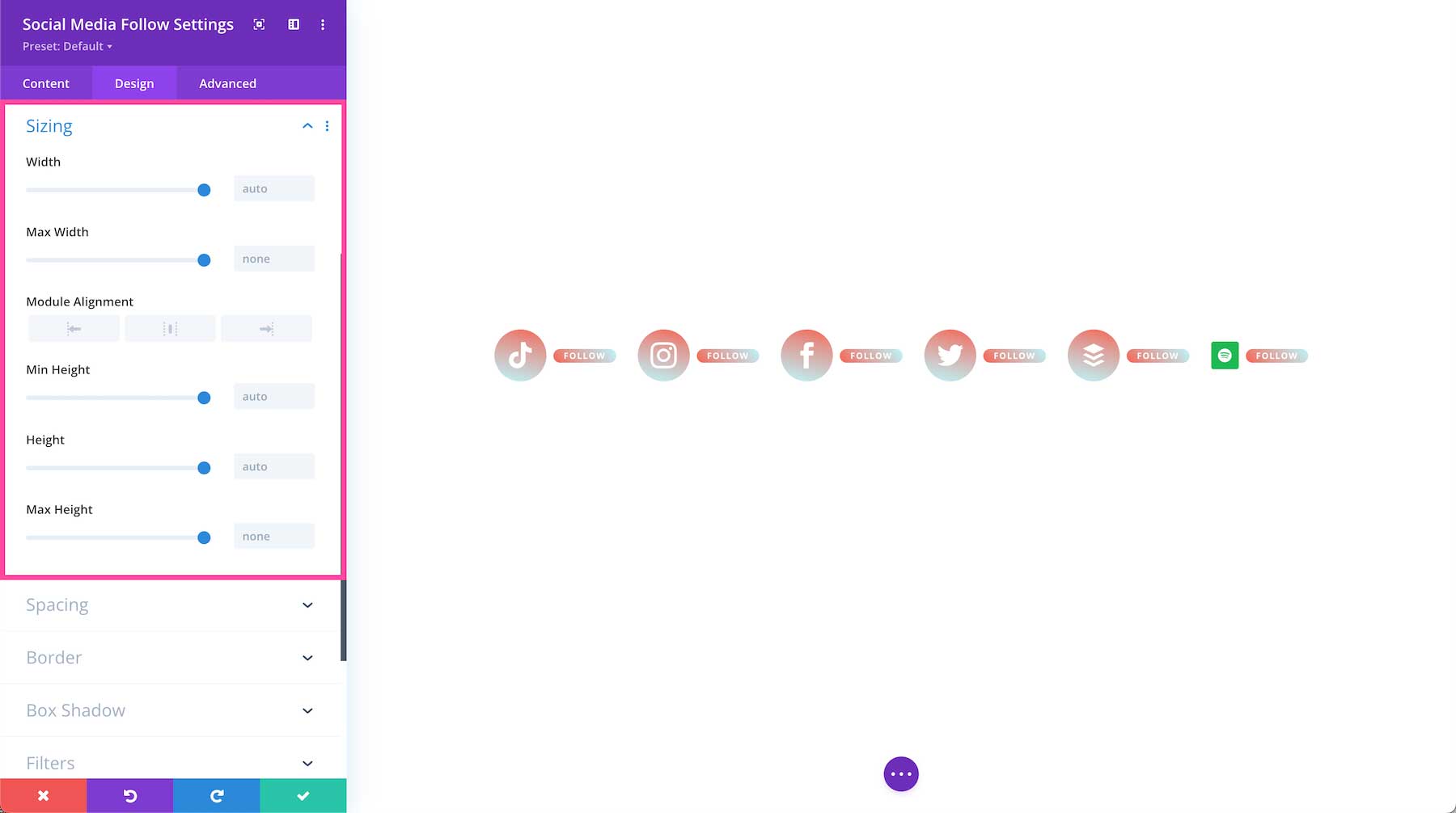 Divi Social Media Module sizing