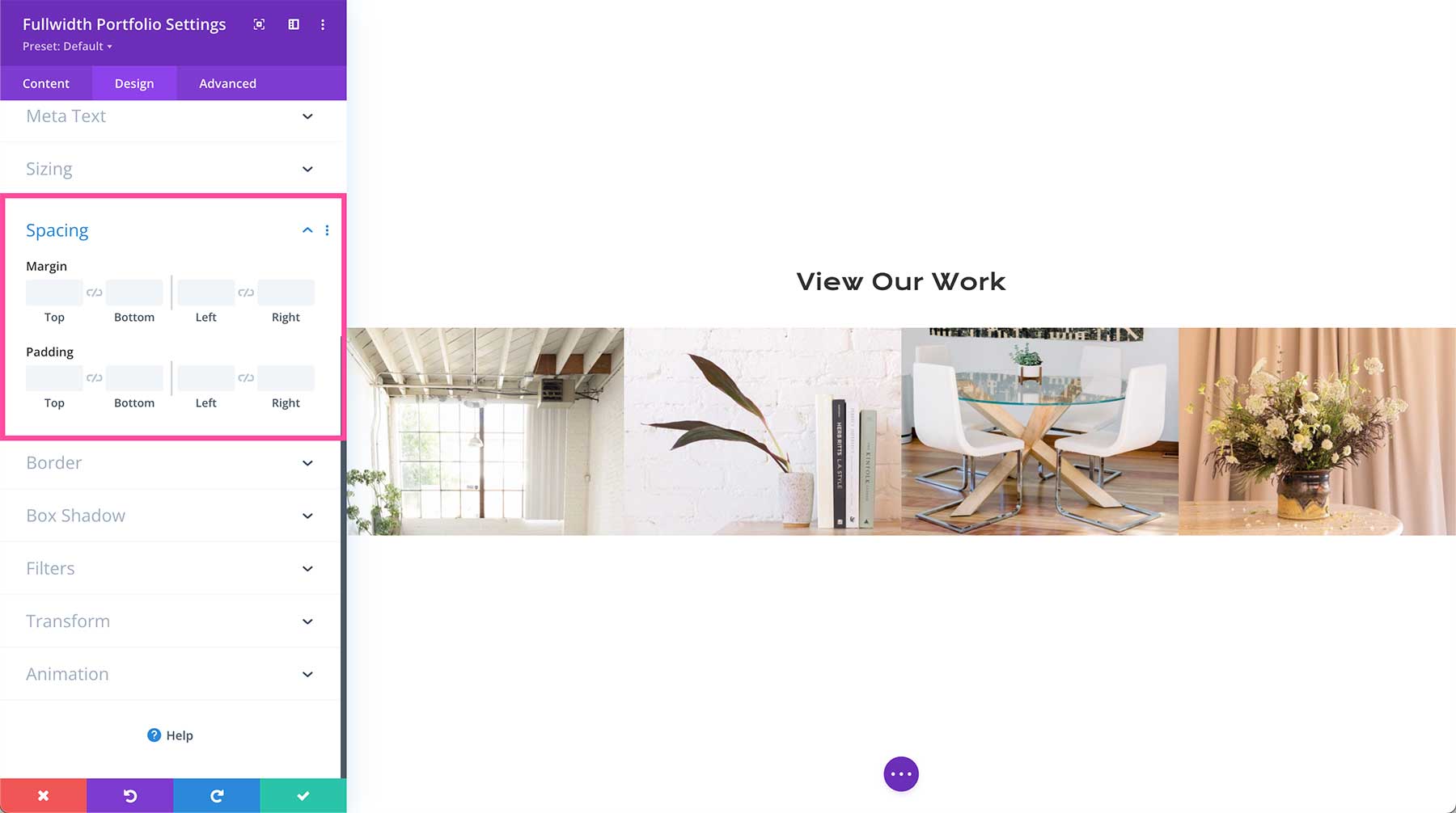 Divi Fullwidth Portfolio spacing