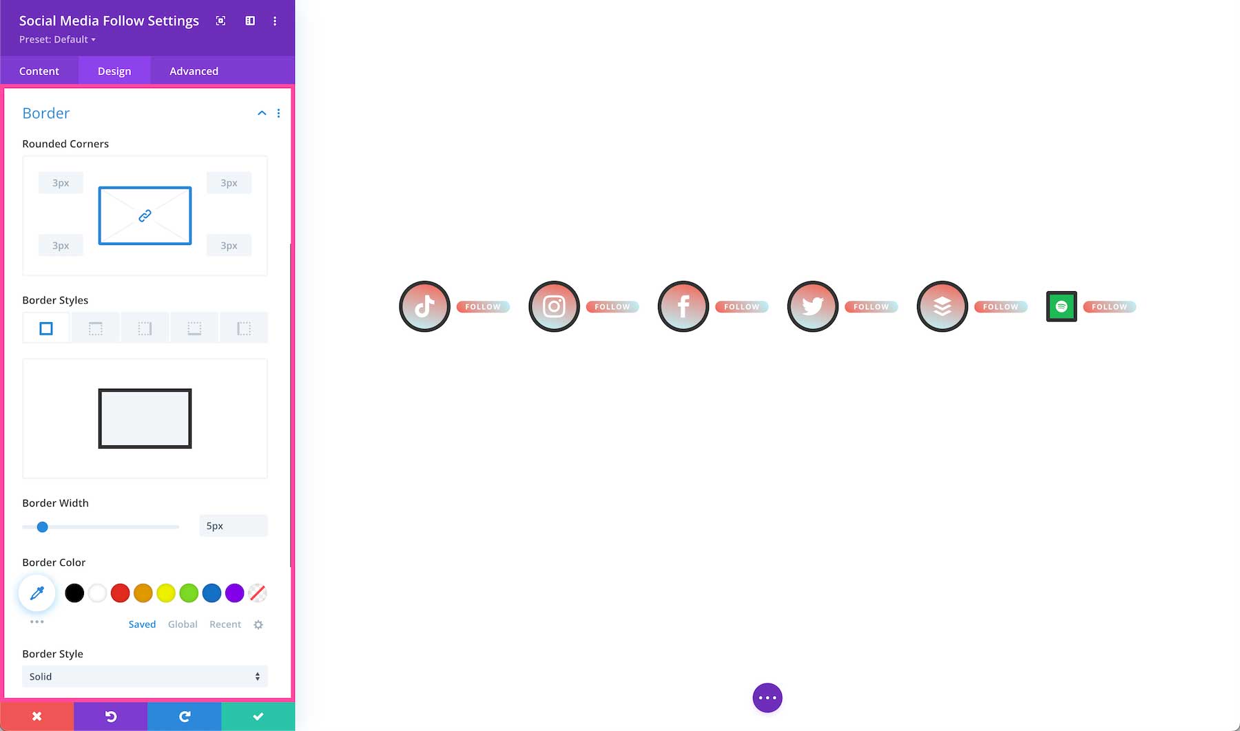 Divi Social Media Module border styles