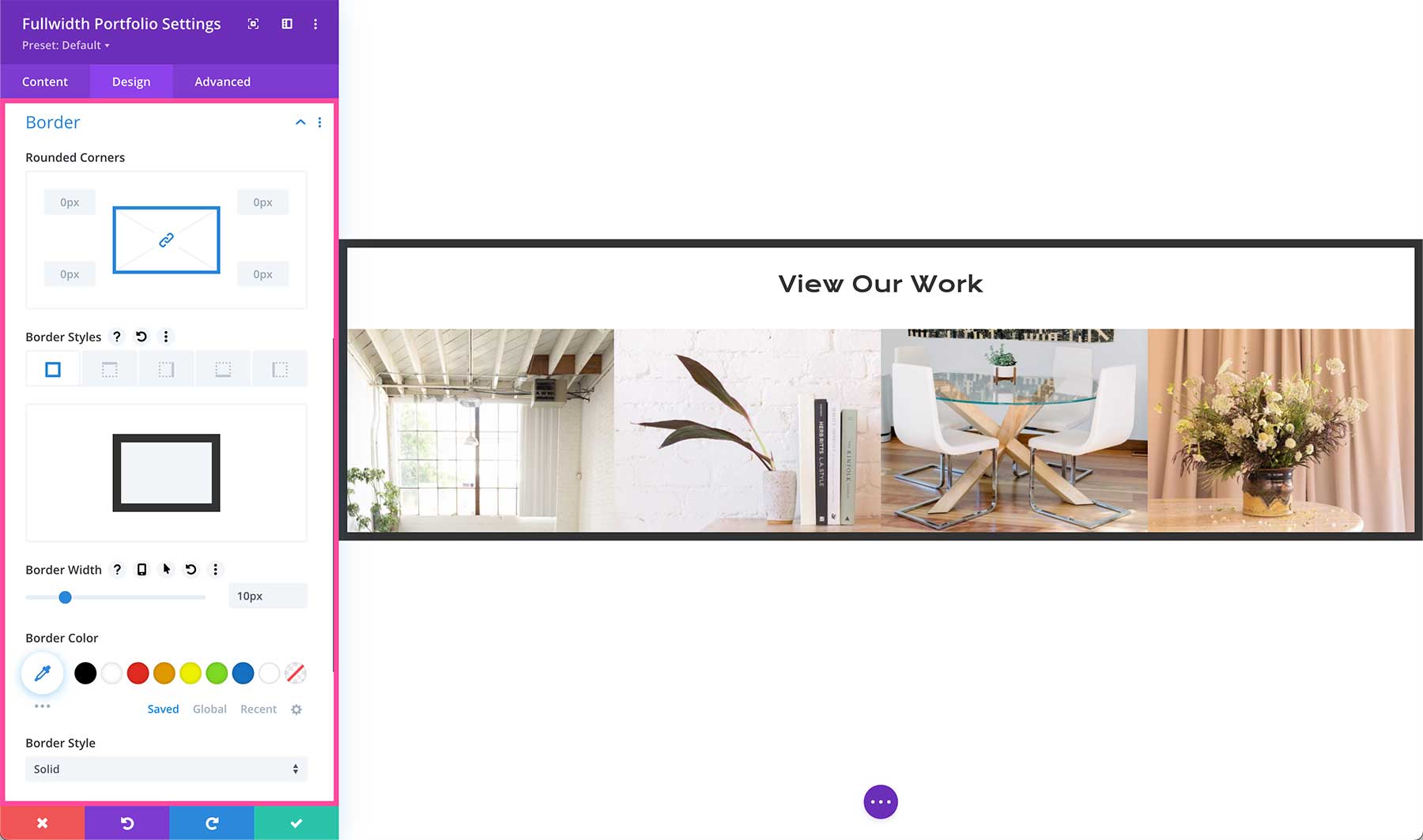 Divi Fullwidth Portfolio border styles
