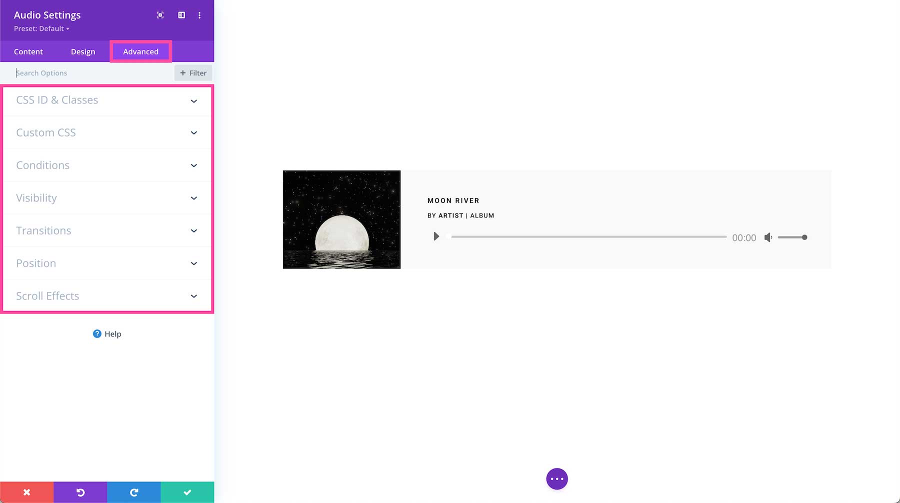 Divi Audio Module advanced settings