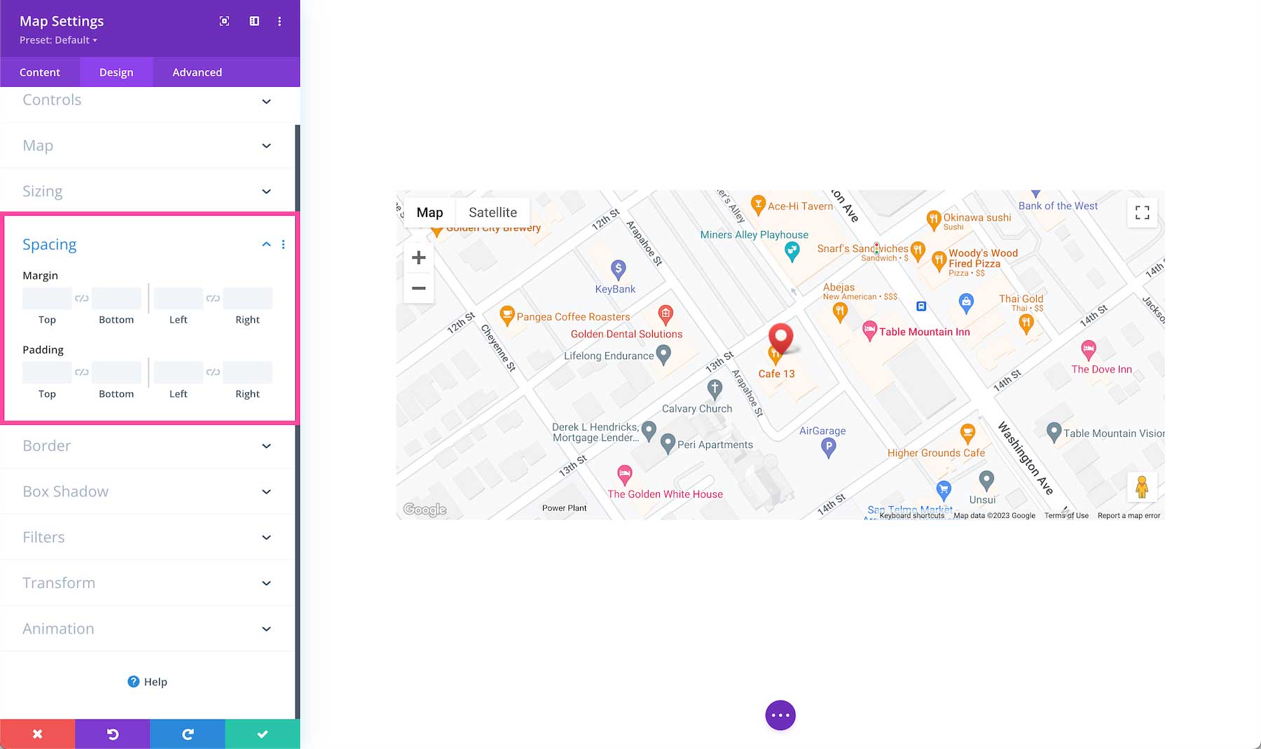 Divi Map Module spacing