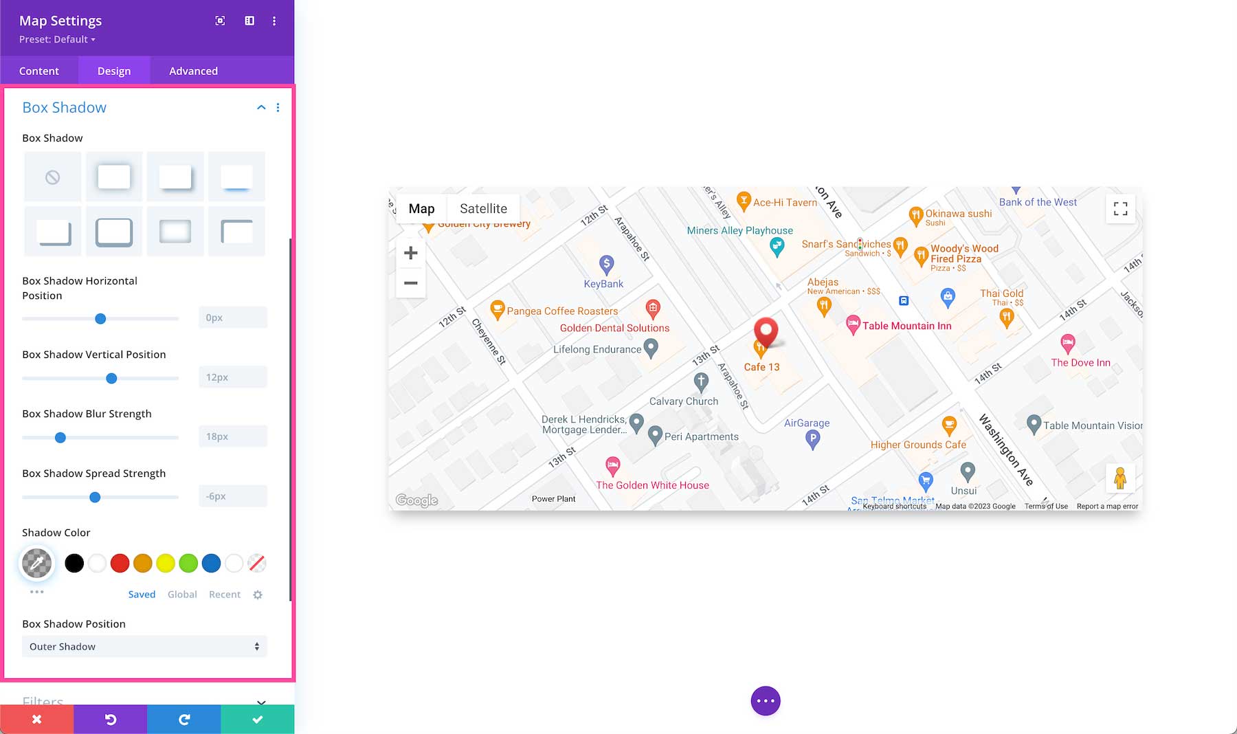 Divi Map Module box shadwo