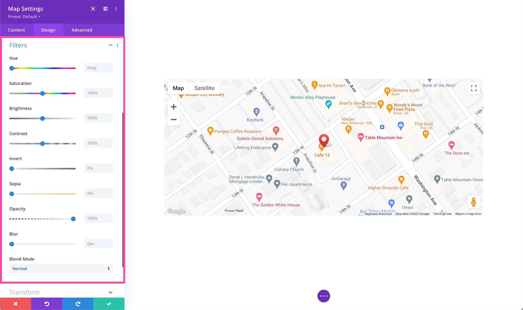 Divi Map Module filters