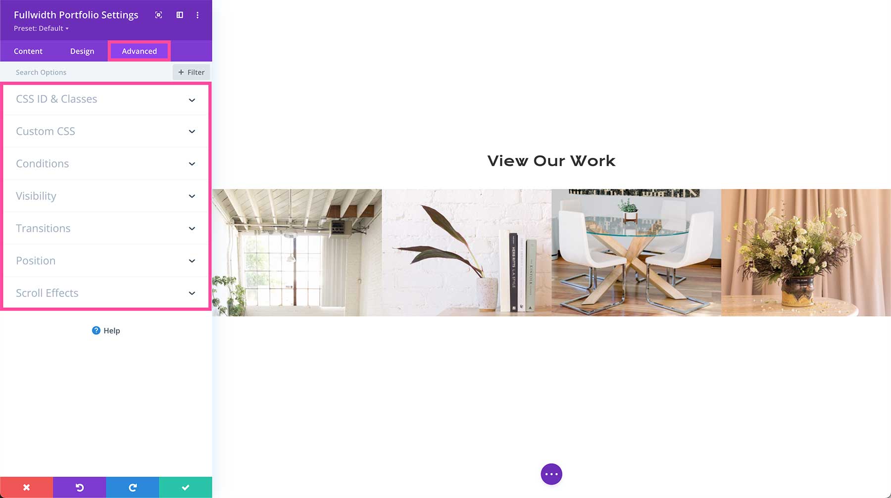 Divi Fullwidth Portfolio Advanced Settings