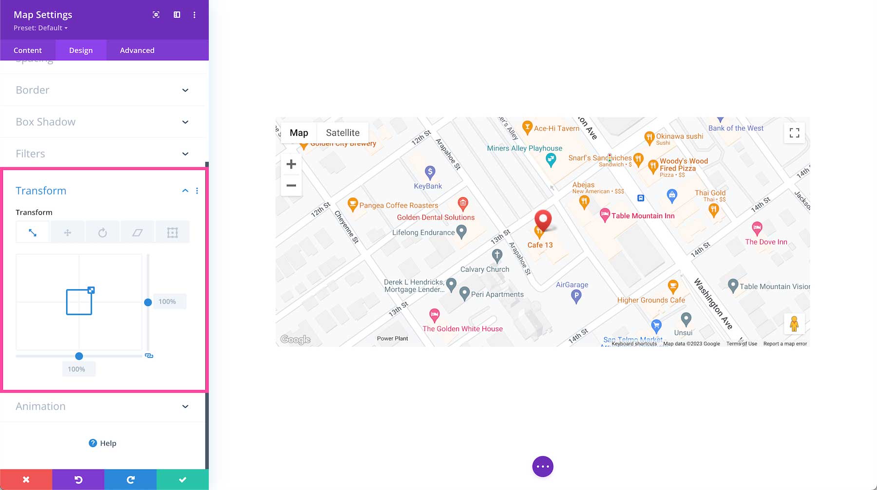 Divi Map Module transform