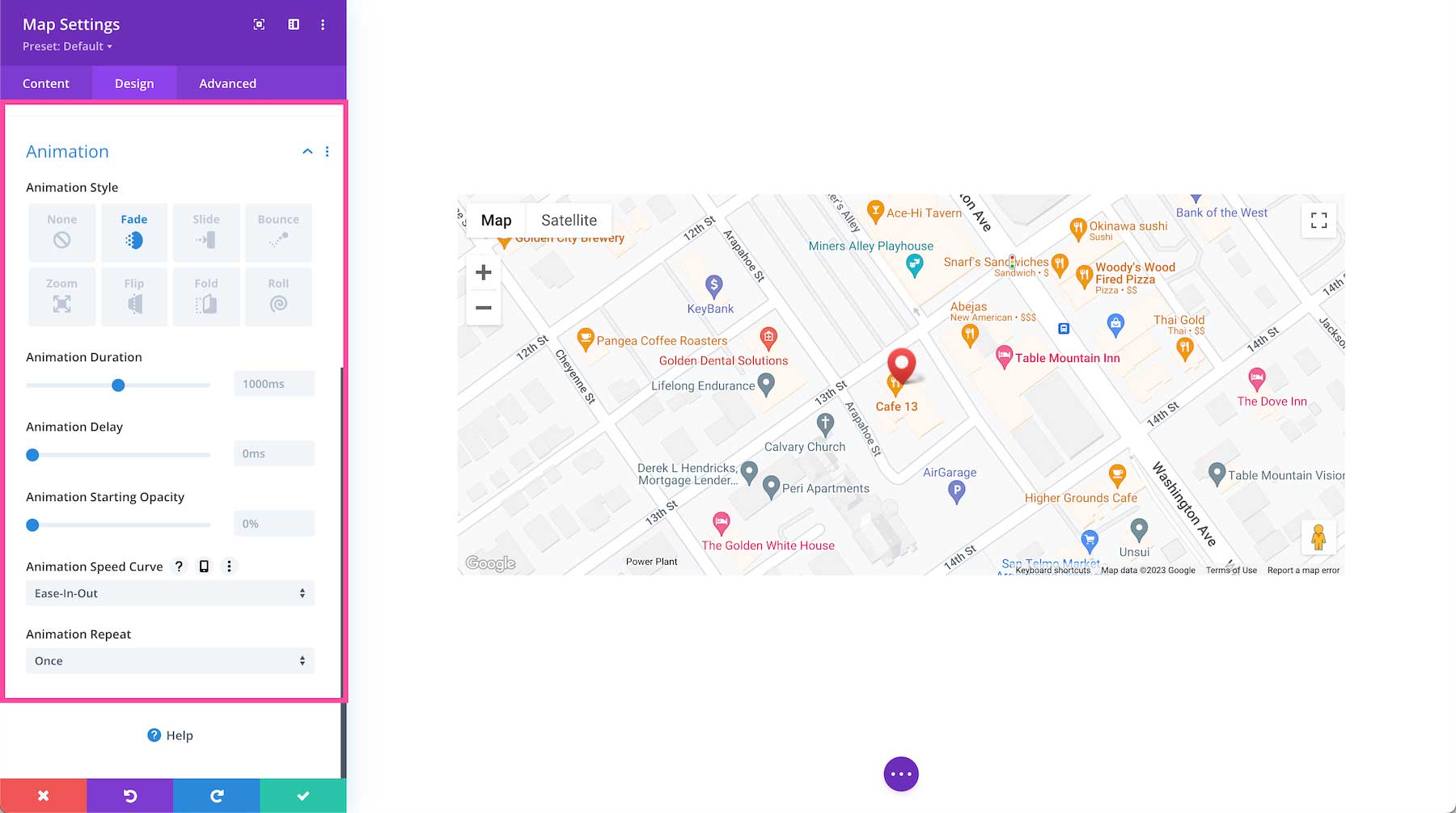 Divi Map Module animation