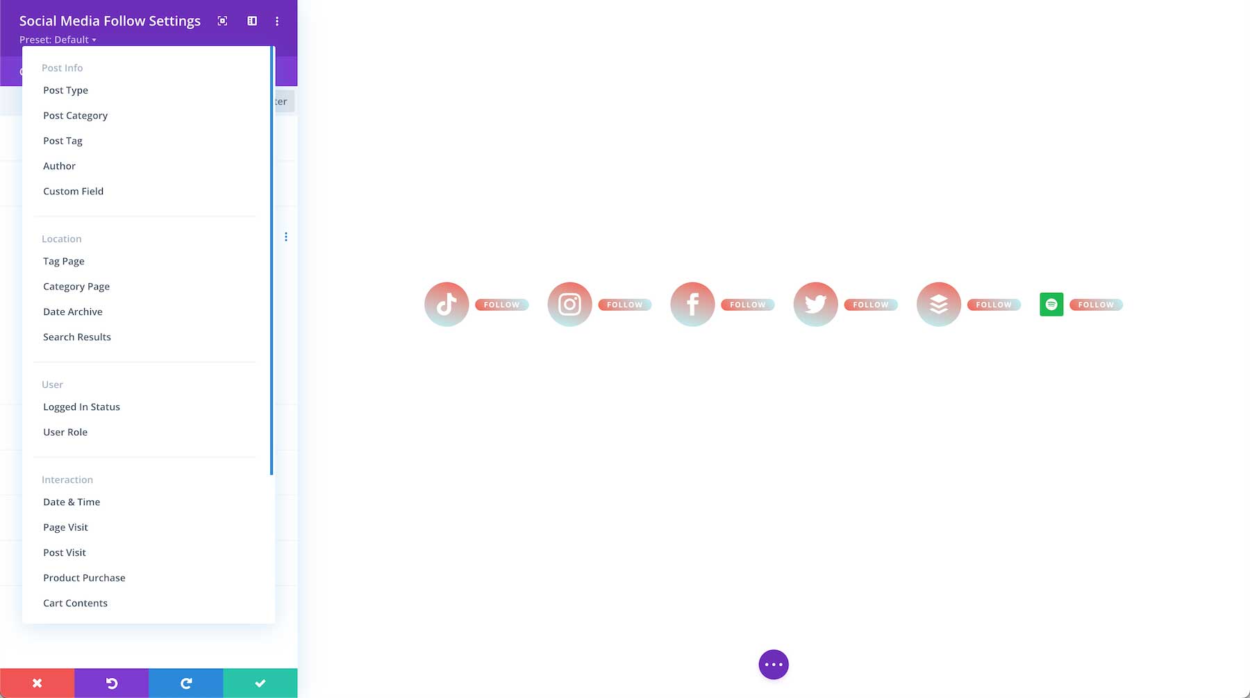 Divi Social Media Module conditions