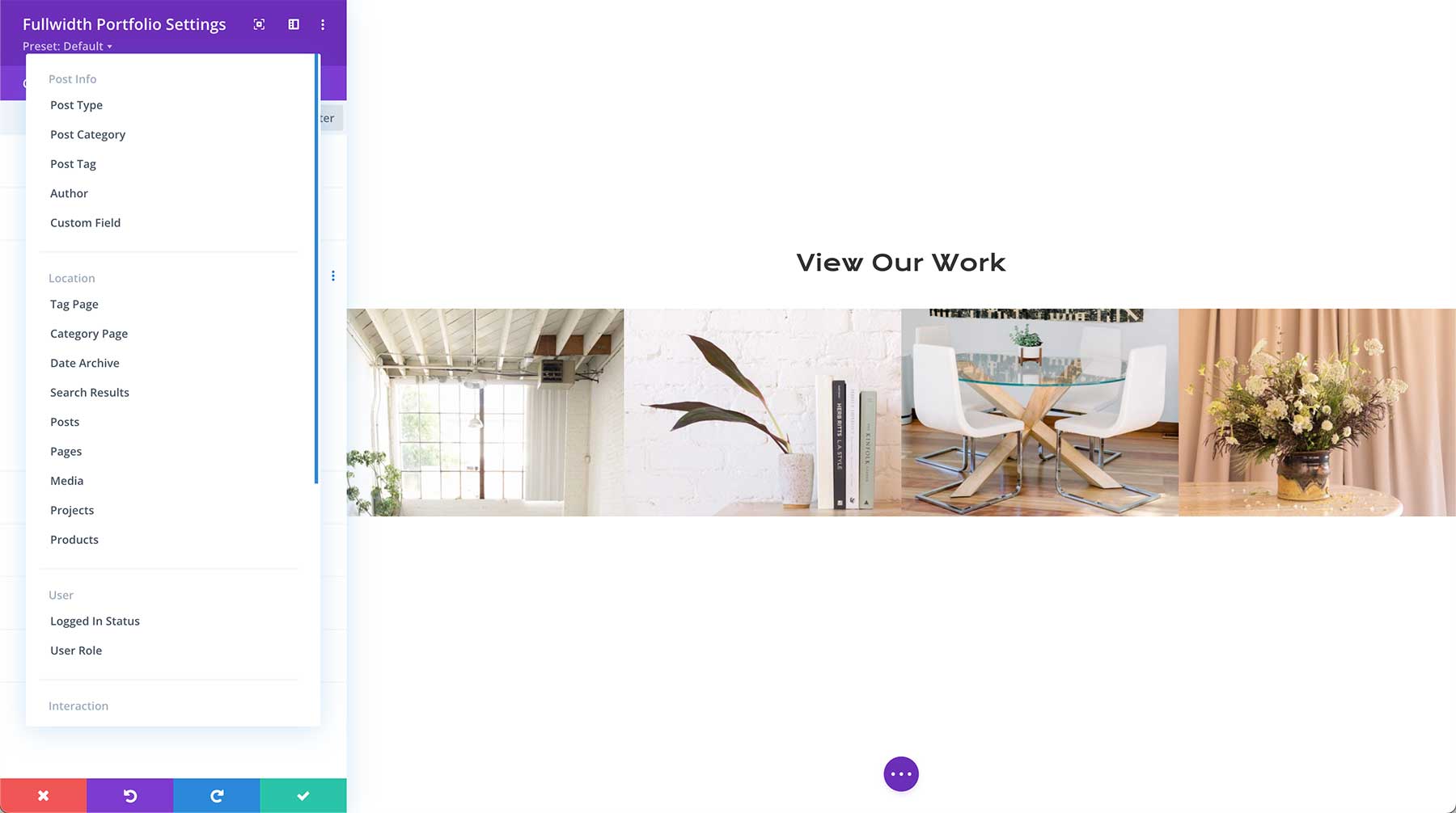 Divi Fullwidth Portfolio conditions