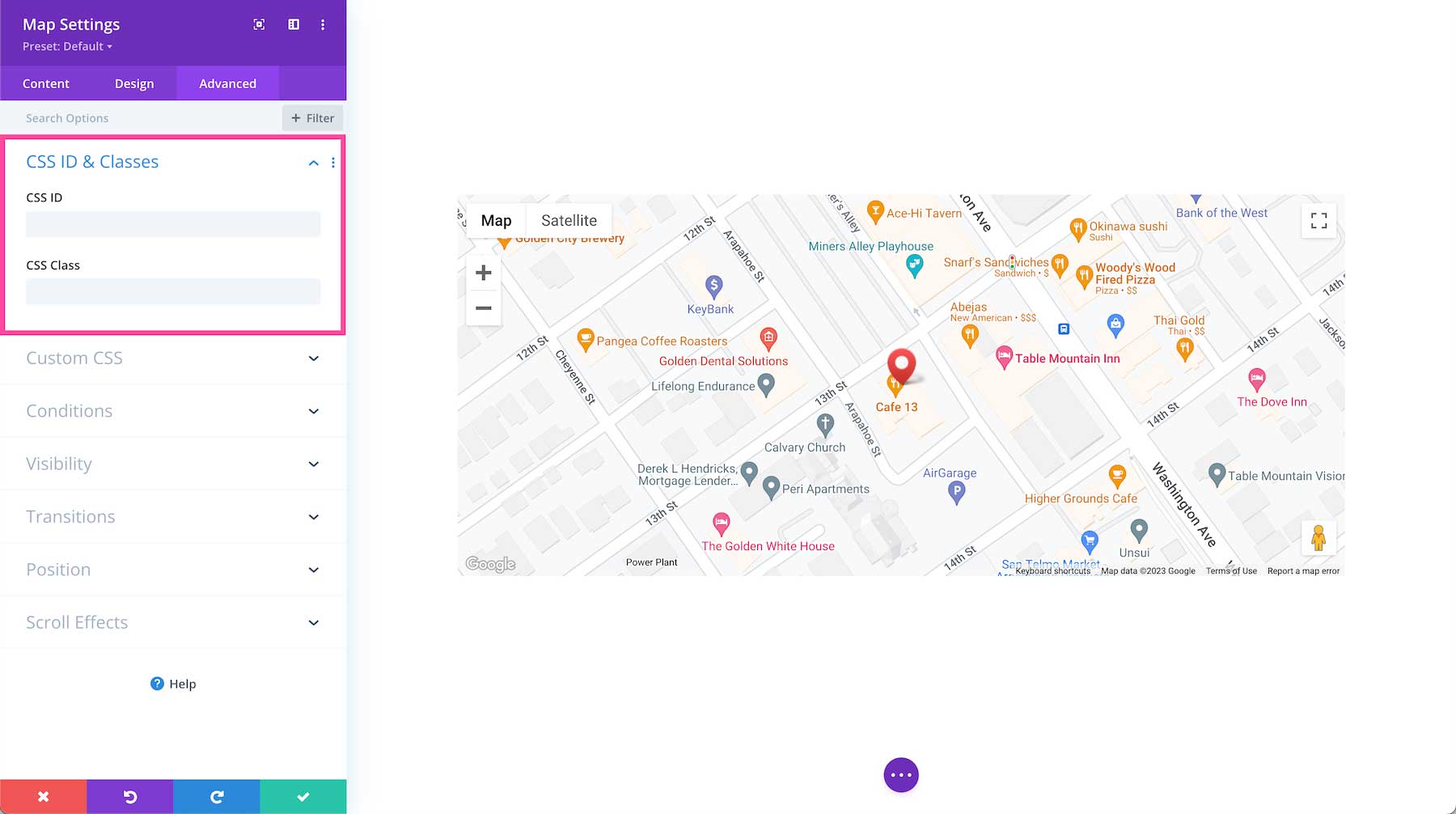 Divi Map Module CSS IDs and classes