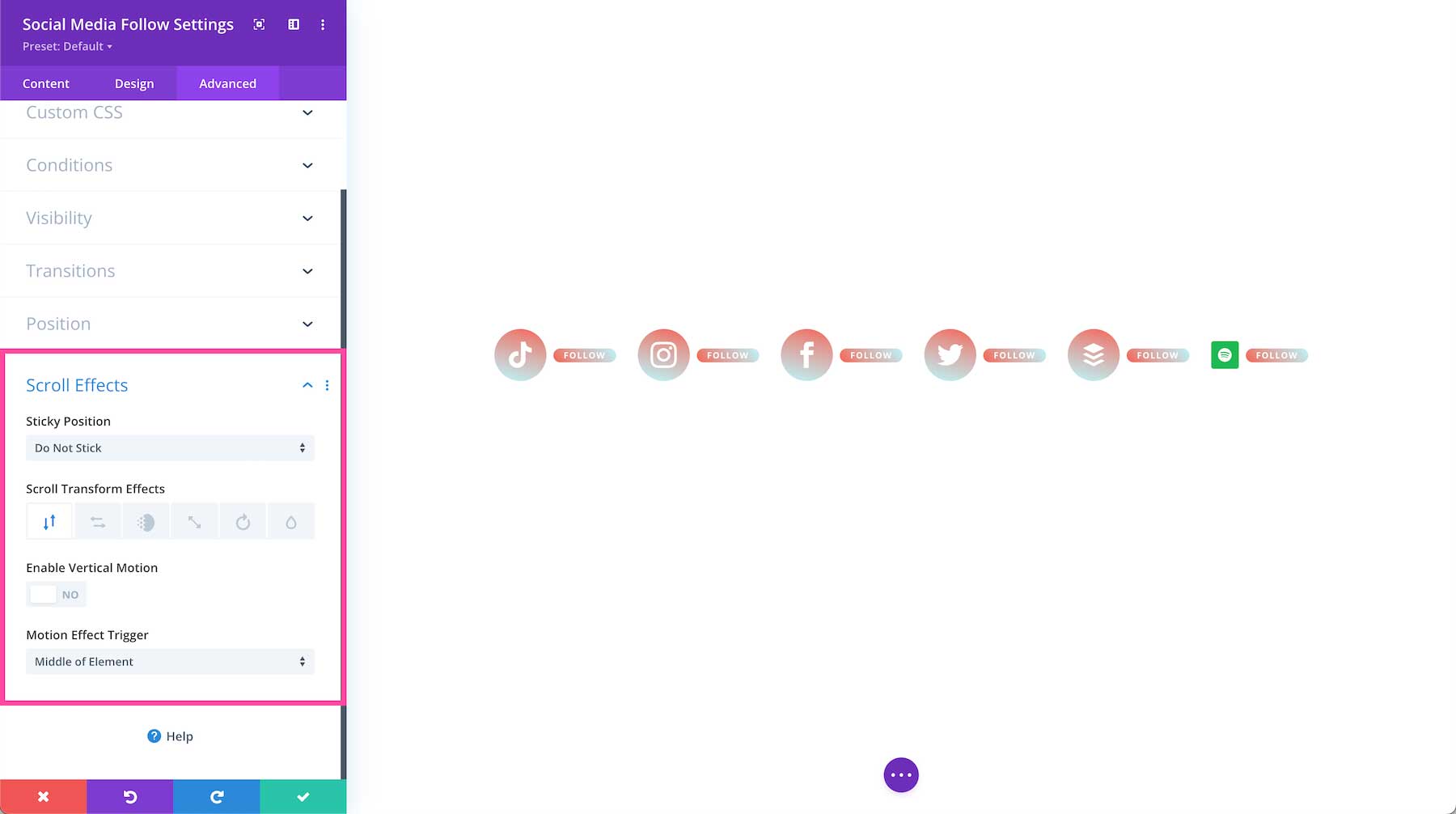 Divi Social Media Module scroll effects