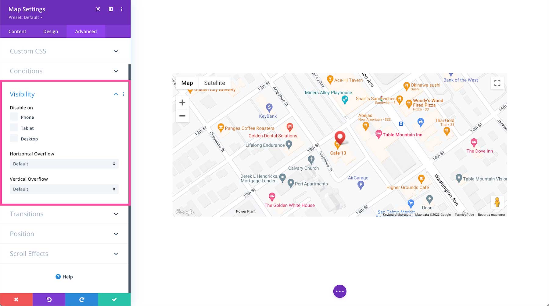 Divi Map Module visibility