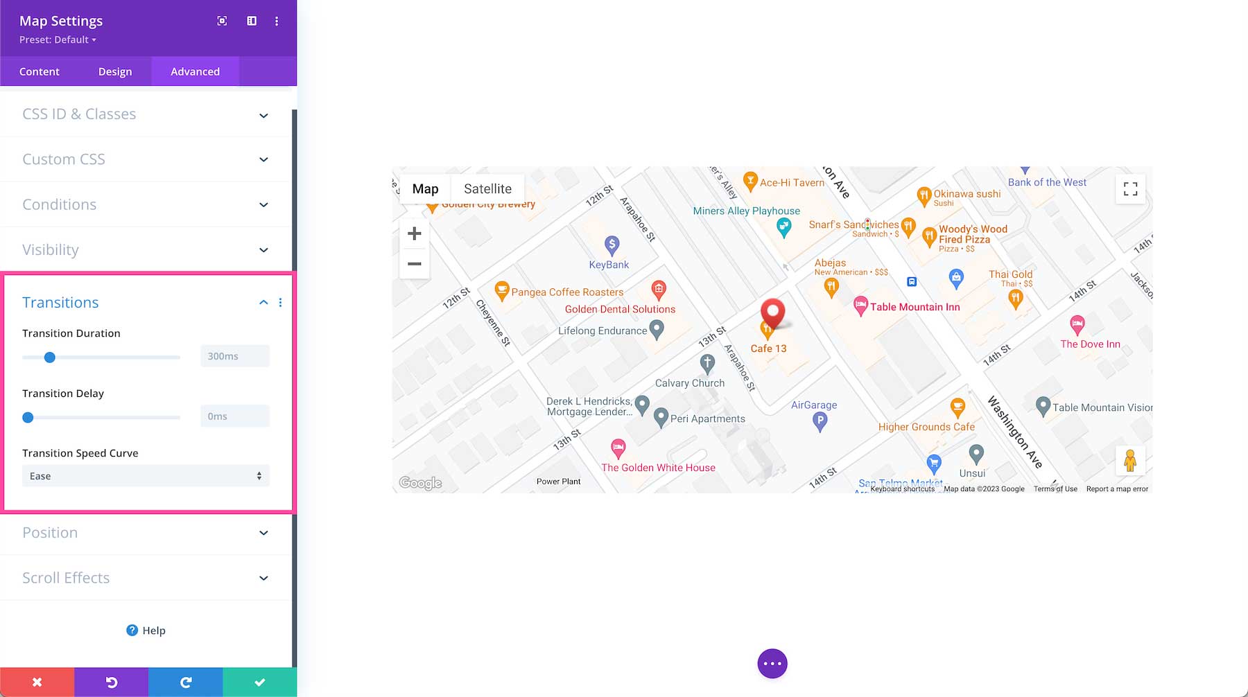 Divi Map Module transitions