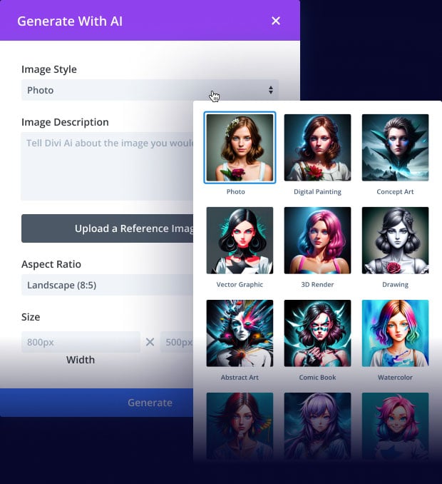 Estilos de imagen Divi AI