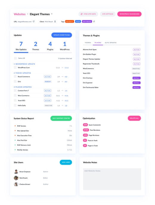 Divi Dash Website Dashboarde