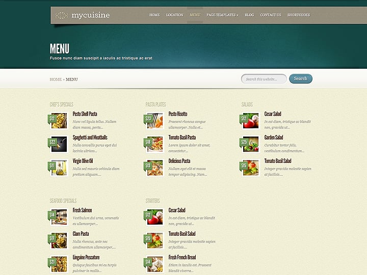 MyCuisine Restaurant WordPress Theme