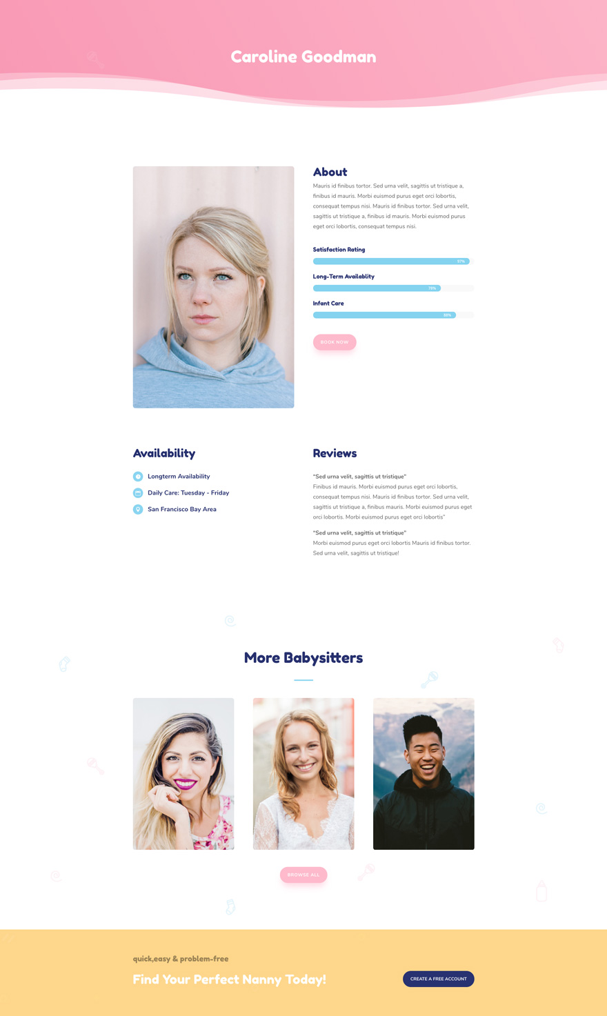 Babysitter Profile Page Divi Layout by Elegant Themes