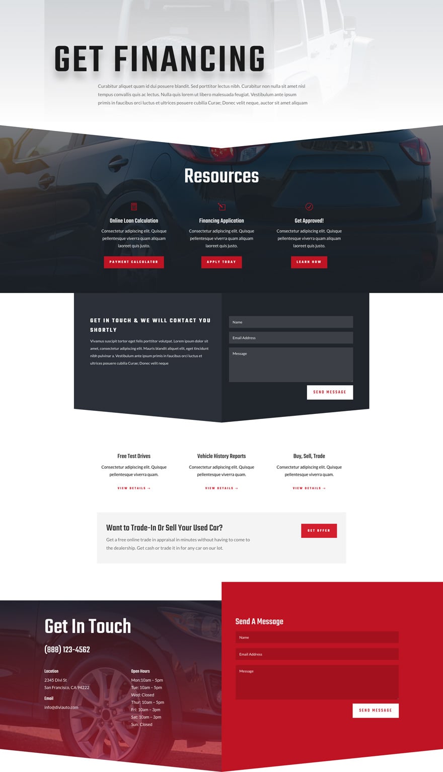 Car Dealer Financing Page Divi Layout by Elegant Themes