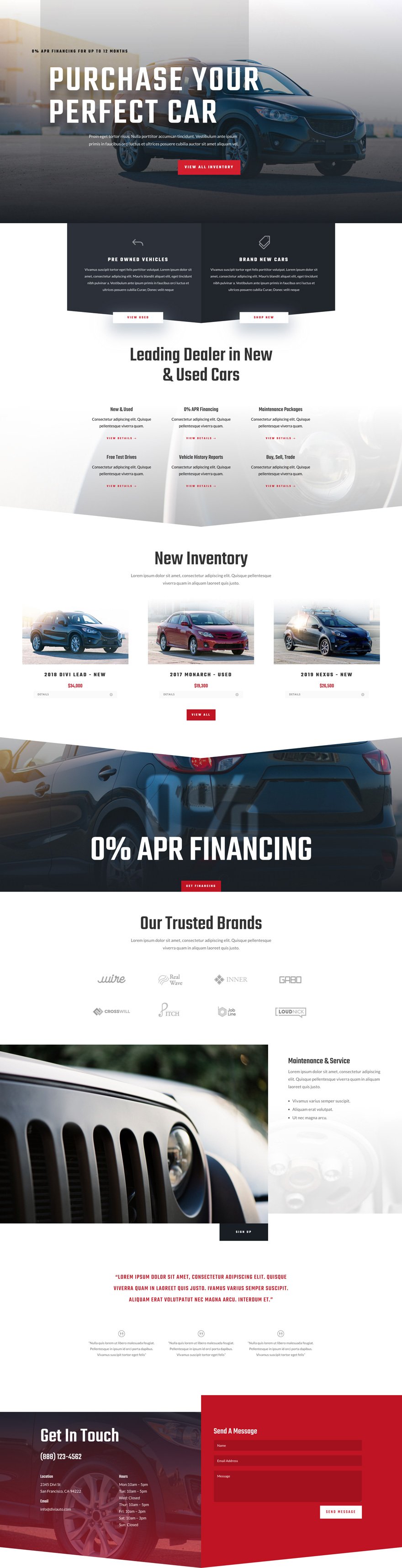Car Dealer Landing Page Divi Layout by Elegant Themes