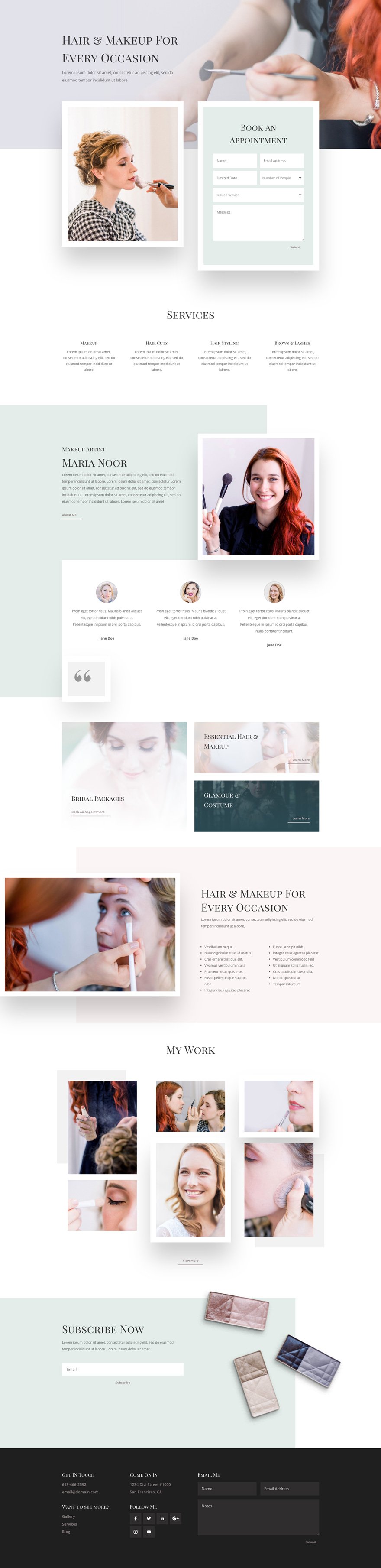 Makeup Artist Home Page Divi Layout By