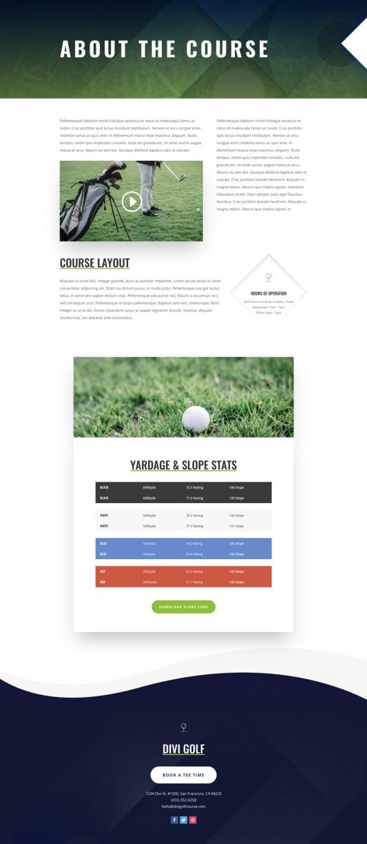 Golf Course Courses Page Divi Layout by Elegant Themes